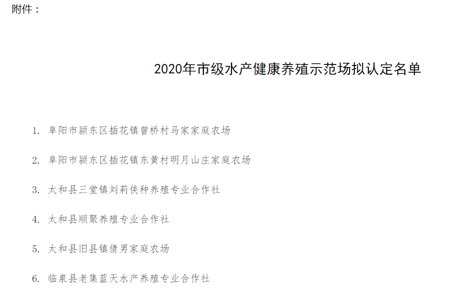 阜阳市水产健康养殖示范场认定